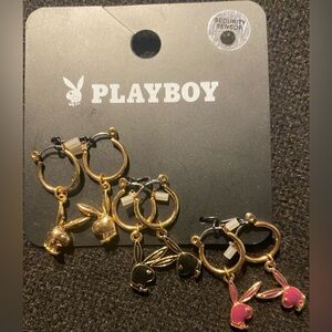 New Playboy Bunny Hoop Earrings Set